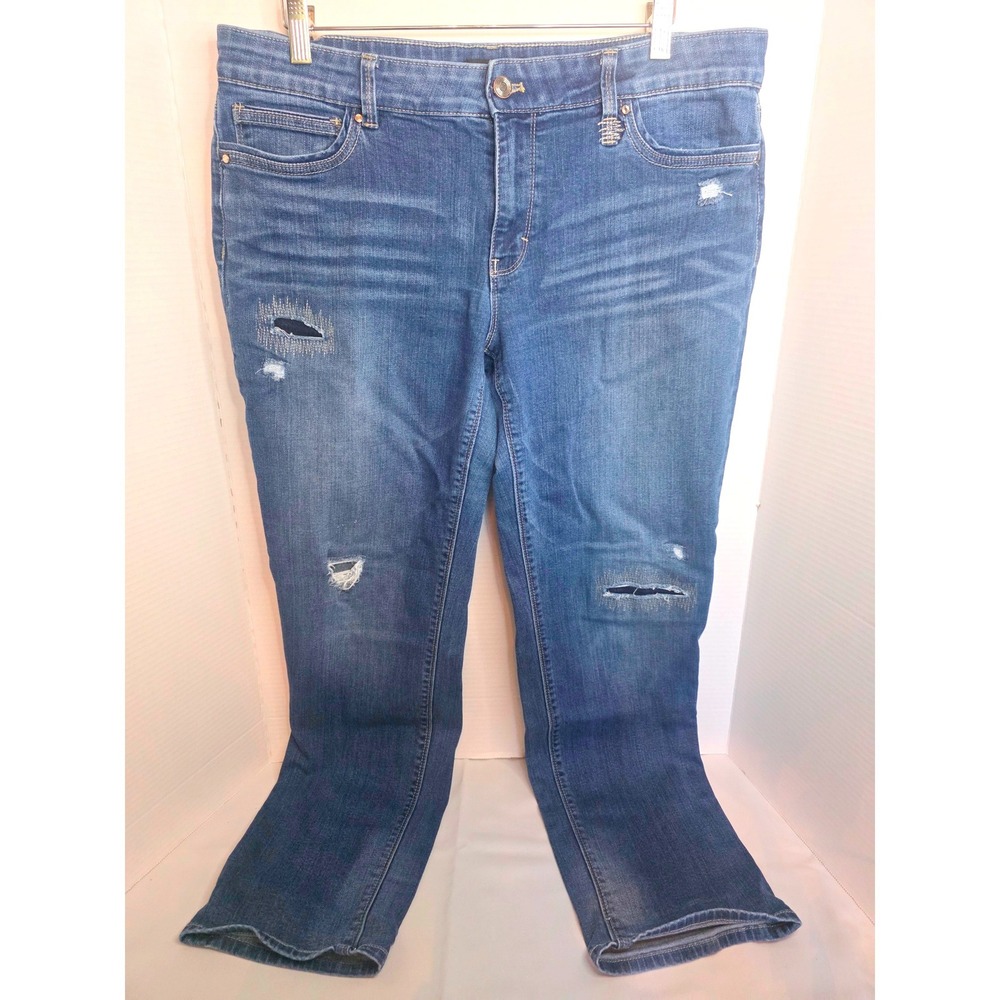 White House Black Market Straight Crop Distressed Jeans Blue Size 14